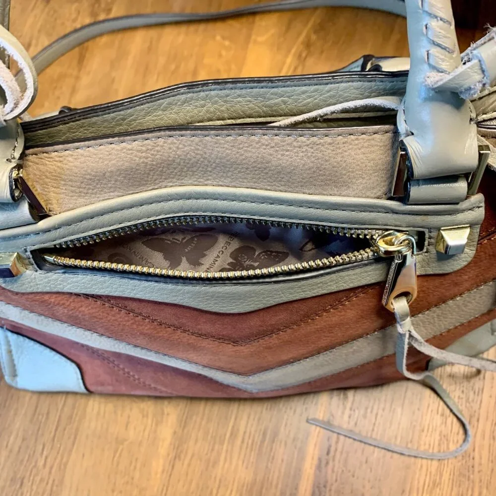 REBECCA MINKOFF Colorblock Chevron Satchel Big Regan Handbag Leather Purse Bag - Picture 13 of 14